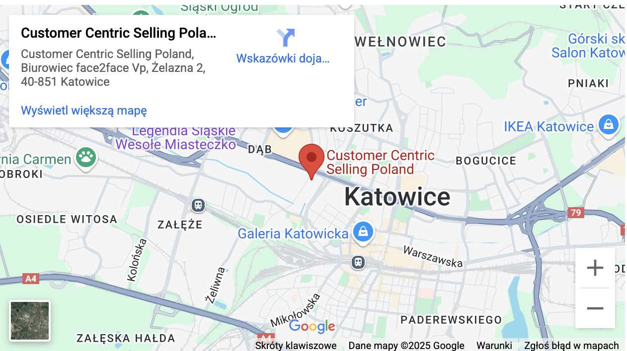 Lokalizacja na mapie: CustomerCentric Selling Poland, ul. Żelazna 2, 40-010 Katowice